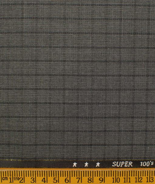 J.Hampstead Men's Wool Checks Super 100's 1.30 Meter Unstitched Trouser Fabric (Grey)