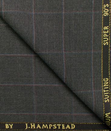 J.Hampstead Men's Wool Checks Super 90's 1.30 Meter Unstitched Trouser Fabric (Grey)