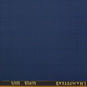 J.Hampstead Men's Wool Checks Super 100's 1.30 Meter Unstitched Trouser Fabric (Royal Blue)