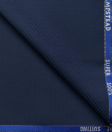 J.Hampstead Men's Wool Structured Super 100's 1.30 Meter Unstitched Trouser Fabric (Dark Blue)