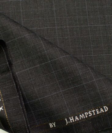J.Hampstead Men's Wool Checks Super 100's 1.30 Meter Unstitched Trouser Fabric (Grey)