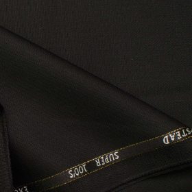J.Hampstead Men's Wool Structured Super 100's 1.30 Meter Unstitched Trouser Fabric (Black)