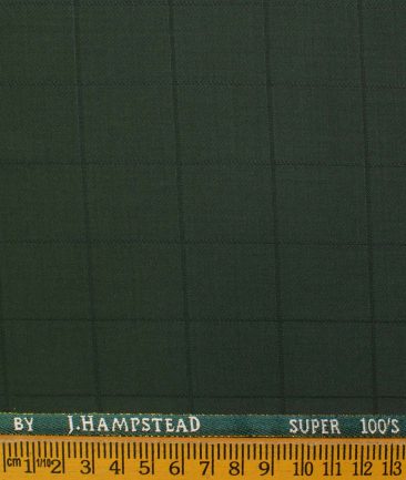 J.Hampstead Men's Wool Checks Super 100's 1.30 Meter Unstitched Trouser Fabric (Green)