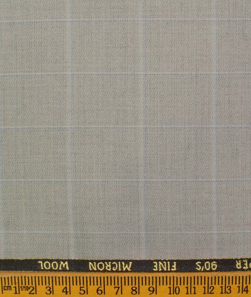 J.Hampstead Men's Wool Checks Super 90's 1.30 Meter Unstitched Trouser Fabric (Light Grey)