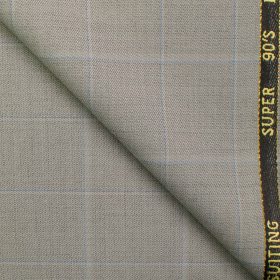 J.Hampstead Men's Wool Checks Super 90's 1.30 Meter Unstitched Trouser Fabric (Light Grey)