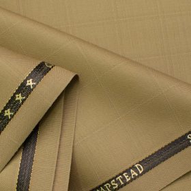 J.Hampstead Men's Wool Checks Super 100's 1.30 Meter Unstitched Trouser Fabric (Beige)