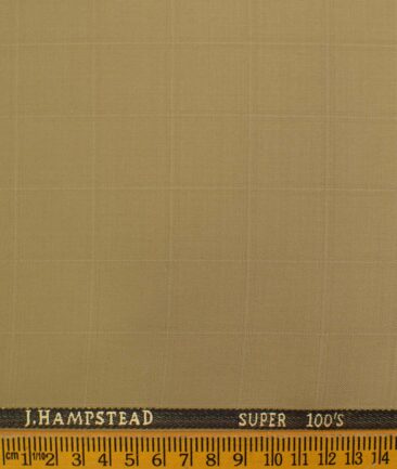 J.Hampstead Men's Wool Checks Super 100's 1.30 Meter Unstitched Trouser Fabric (Beige)