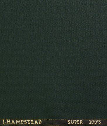 J.Hampstead Men's Wool Structured Super 100's 1.30 Meter Unstitched Trouser Fabric (Dark Basil Green)