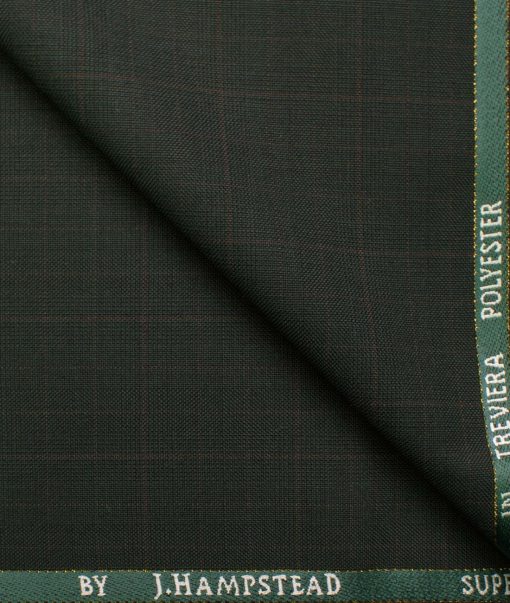 J.Hampstead Men's Wool Checks Super 100's 1.30 Meter Unstitched Trouser Fabric (Dark Green)