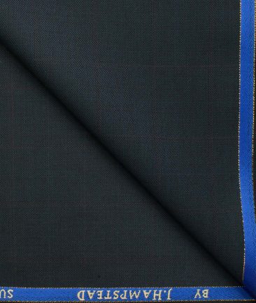 J.Hampstead Men's Wool Checks Super 100's  Unstitched Trouser Fabric (Dark Blue)