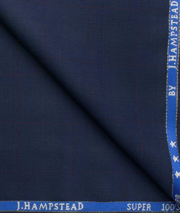 J.Hampstead Men's Wool Checks Super 100's  Unstitched Trouser Fabric (Royal Blue)