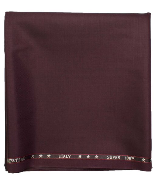 J.Hampstead Men's Wool Solids Super 100's  Unstitched Trouser Fabric (Dark Wine)