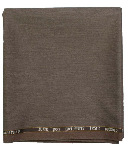 J.Hampstead Men's Wool Self Design Super 100's  Unstitched Trouser Fabric (Greyish Brown)