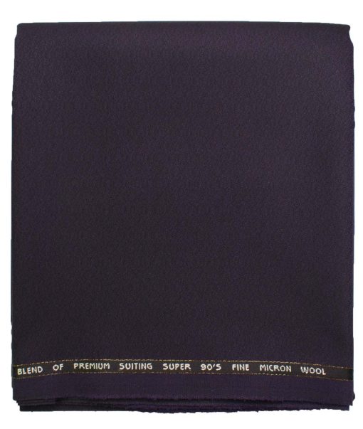 J.Hampstead Men's Wool Self Design Super 90's  Unstitched Trouser Fabric (Dark Purple)