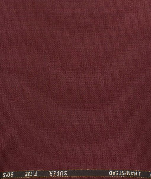 J.Hampstead Men's Wool Structured Super 90's  Unstitched Trouser Fabric (Maroon)