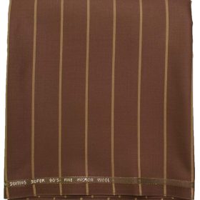 J.Hampstead Men's Wool Striped Super 90's  Unstitched Trouser Fabric (Brown)