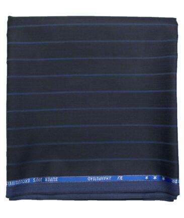 J.Hampstead Men's Wool Striped Super 100's  Unstitched Trouser Fabric (Dark Navy Blue)