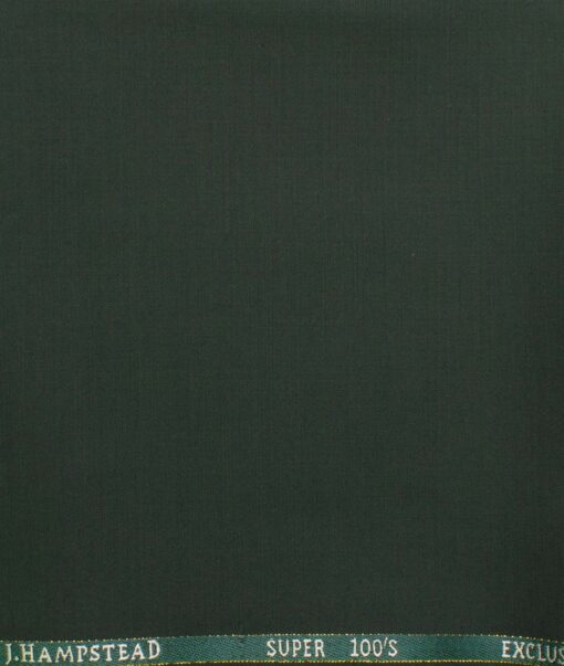 J.Hampstead Men's Wool Solids Super 100's  Unstitched Trouser Fabric (Dark Green)