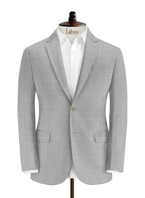 Spaadaa Men's Wool Checks Super 120's  Unstitched Suiting Fabric (Light Grey)