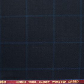 Spaadaa Men's Wool Checks Super 120's  Unstitched Suiting Fabric (Dark Navy Blue)