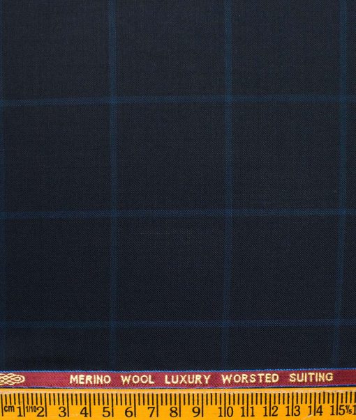 Spaadaa Men's Wool Checks Super 120's  Unstitched Suiting Fabric (Dark Navy Blue)