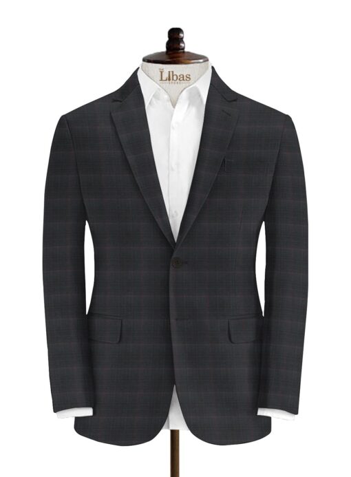 Spaadaa Men's Wool Checks Super 120's  Unstitched Suiting Fabric (Dark Grey)