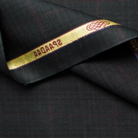 Spaadaa Men's Wool Checks Super 120's  Unstitched Suiting Fabric (Dark Grey)