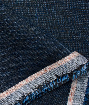 Linen Club Men's Linen Structured 3.75 Meter Unstitched Suiting Fabric (Dark Royal Blue)