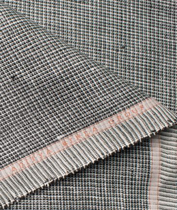 Linen Club Men's Linen Structured 3.75 Meter Unstitched Suiting Fabric (White & Black)