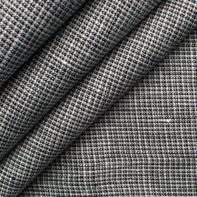 Linen Club Men's Linen Structured 3.75 Meter Unstitched Suiting Fabric (White & Black)