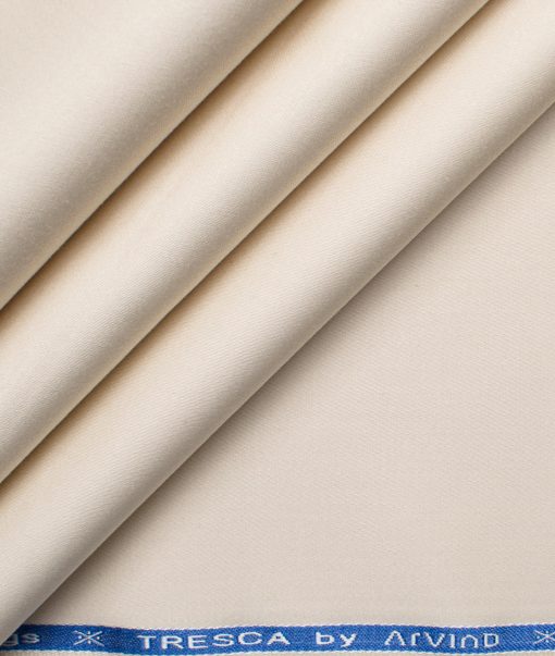 Arvind Tresca Men's Cotton Solids 1.50 Meter Unstitched Stretchable Cotton Trouser Fabric (Cream)