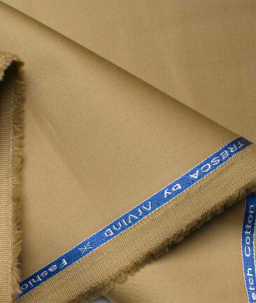 Arvind Tresca Men's Cotton Solids 1.50 Meter Unstitched Stretchable Cotton Trouser Fabric (Granola Beige)