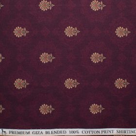 Cadini Men's Premium Cotton Printed 2.25 Meter Unstitched Shirting Fabric (Maroon)
