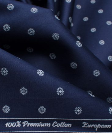 Cadini Men's Premium Cotton Printed 2.25 Meter Unstitched Shirting Fabric (Royal Blue)