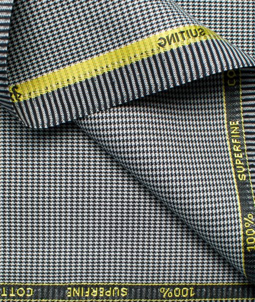 Cadini Men's Superfine Cotton Houndstooth 1.50 Meter Unstitched Superfine Cotton Trouser Fabric (White & Black)