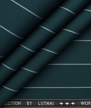 Luthai Men's Giza Cotton Striped 2.25 Meter Unstitched Shirting Fabric (Dark Pine Green)