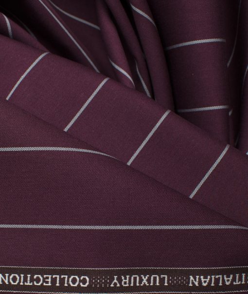 Luthai Men's Giza Cotton Striped 2.25 Meter Unstitched Shirting Fabric (Dark Wine)
