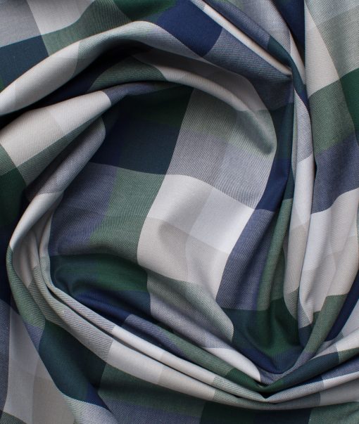 Luthai Men's Giza Cotton Checks 2.25 Meter Unstitched Shirting Fabric (White & Green)