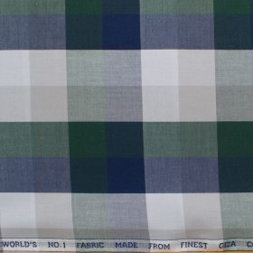 Luthai Men's Giza Cotton Checks 2.25 Meter Unstitched Shirting Fabric (White & Green)