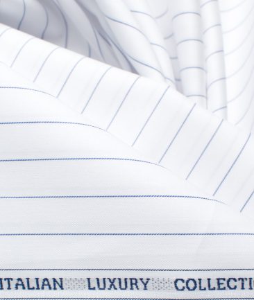 Luthai Men's Giza Cotton Striped 2.25 Meter Unstitched Shirting Fabric (White & Blue)
