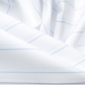 Luthai Men's Giza Cotton Striped 2.25 Meter Unstitched Shirting Fabric (White & Sky Blue)
