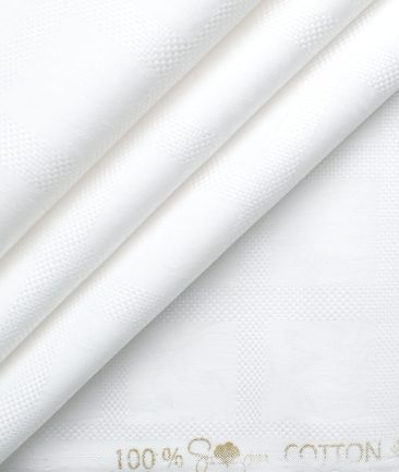 Luthai Men's Supima Cotton Checks 2.25 Meter Unstitched Shirting Fabric (White)