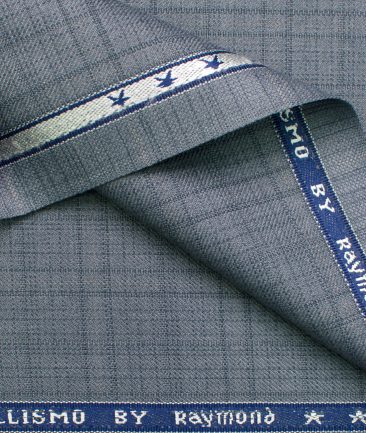 Raymond Men's Polyester Viscose Checks  Unstitched Suiting Fabric (Light Blueish Grey)