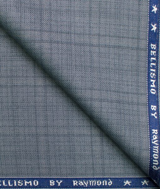 Raymond Men's Polyester Viscose Checks  Unstitched Suiting Fabric (Light Blueish Grey)