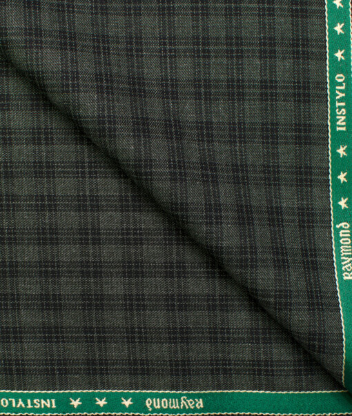 Raymond Men's Polyester Viscose Checks  Unstitched Suiting Fabric (Green & Black)