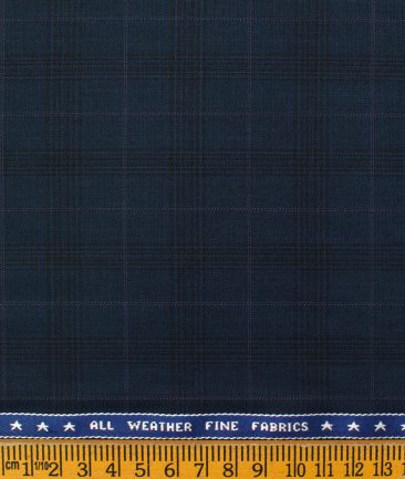 Raymond Men's Polyester Viscose Checks  Unstitched Suiting Fabric (Dark Royal Blue)