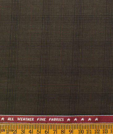 Raymond Men's Polyester Viscose Checks  Unstitched Suiting Fabric (Brown)