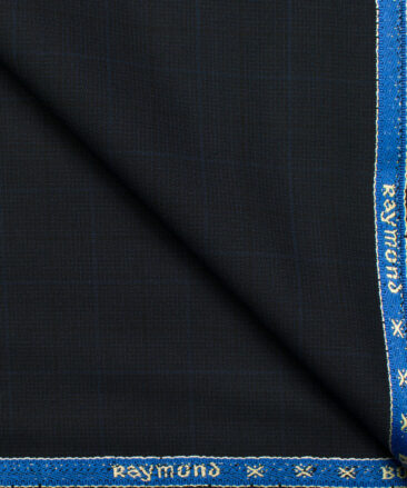 Raymond Men's Polyester Viscose Checks  Unstitched Suiting Fabric (Dark Navy Blue)