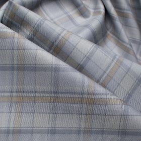 Soktas Men's Giza Cotton Checks 2.25 Meter Unstitched Shirting Fabric (Light Grey)