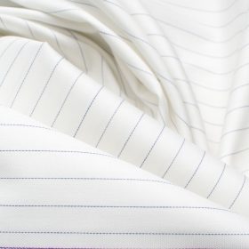 Soktas Men's Giza Cotton Striped 2.25 Meter Unstitched Shirting Fabric (White & Blue)